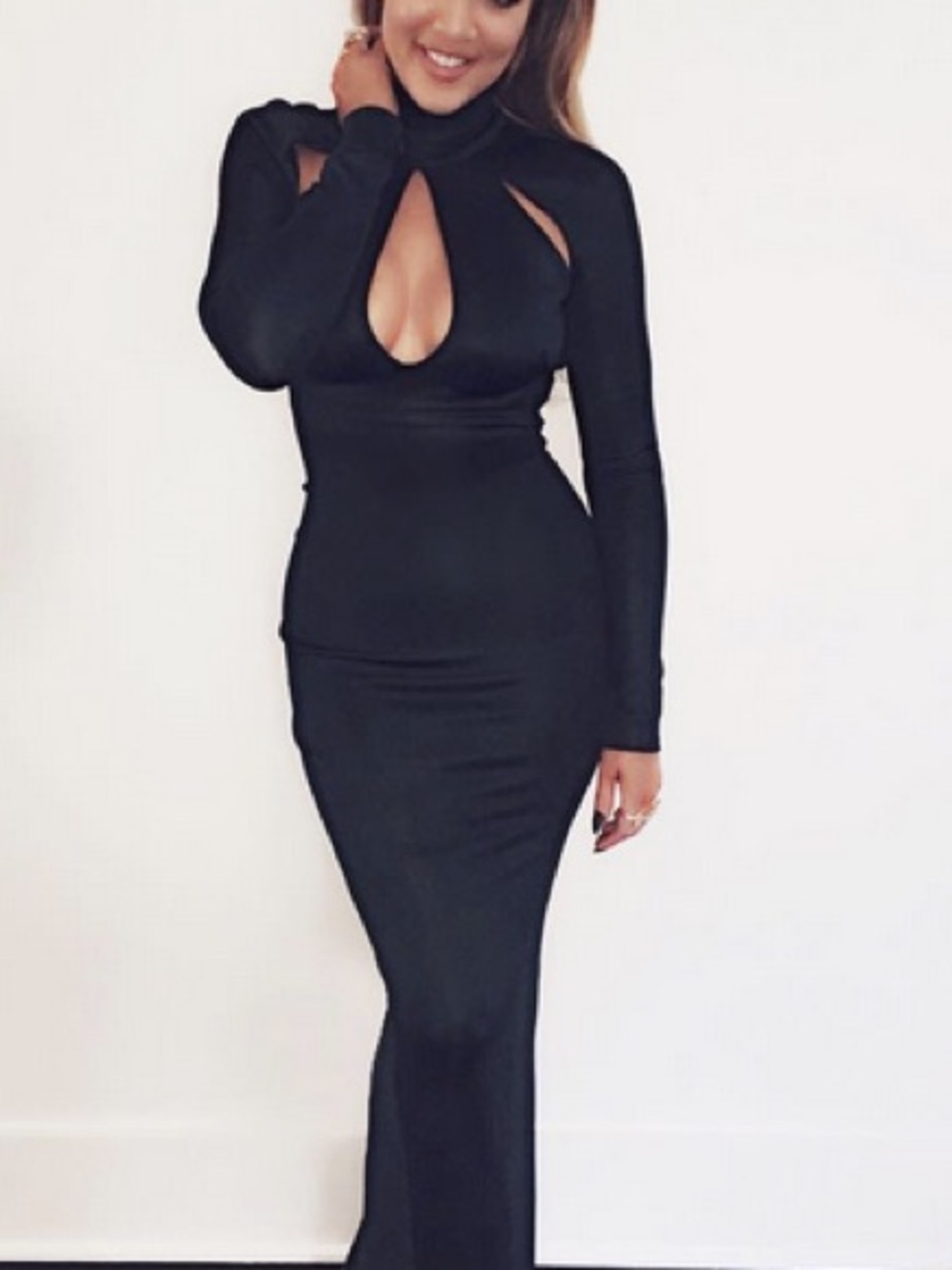 Long Sleeve Black Cutout Maxi Dress by ASOS size 4 NWOT